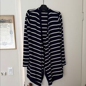 Lauren Ralph Lauren Navy & White Striped Open-Front  Cardigan